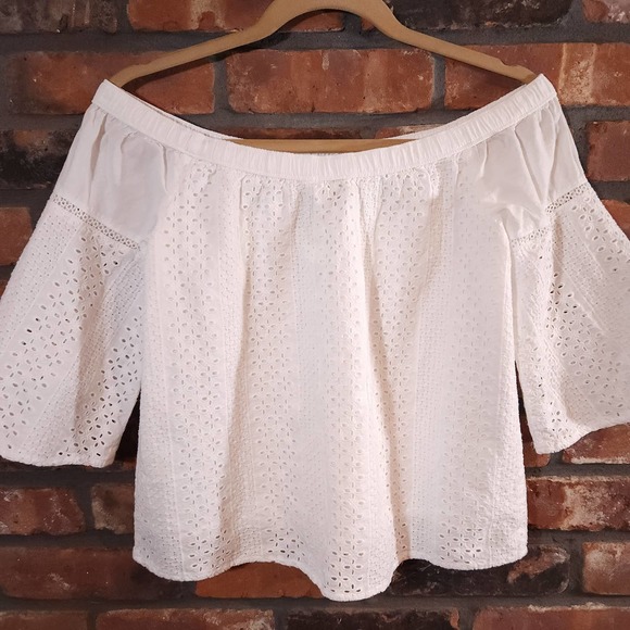 Abercrombie & Fitch White Eyelet Lace Off-Shoulder Top Cottagecore Women's XS - Picture 6 of 7